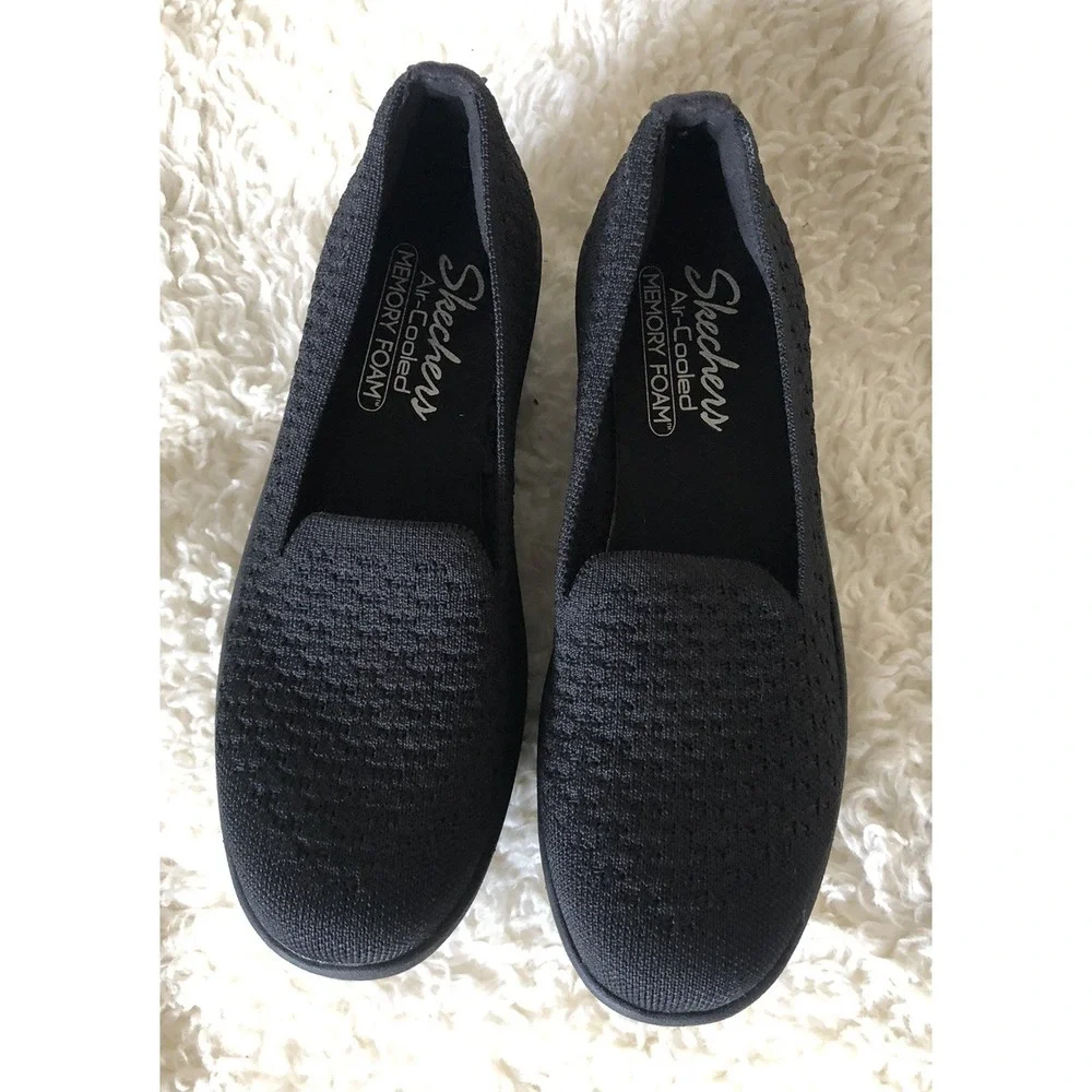 Skechers Womens Air - Cooled Memory Foam Washable Knit Slip Ons Black Shoes 7.5